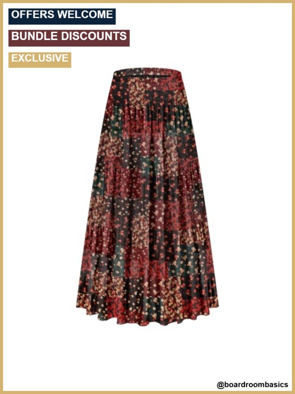 Women's Chiffon High Waist Tiered Pleated Floral A-Line Boho Maxi Skirt